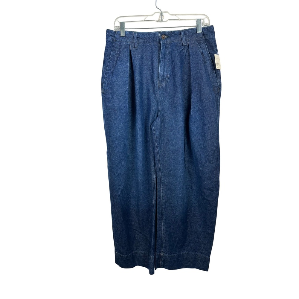 We The Free New Spin Trouser Women 28 Navy NWT Pleated Wide Leg Denim Pants